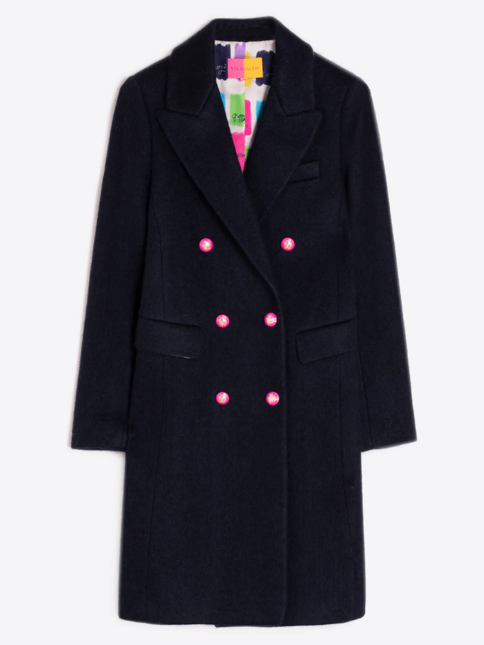 Vilagallo Coats & Jackets UK 8/ 38 Vilagallo LIAN Navy Double Breasted Wool Dress Coat 31772 izzi-of-baslow