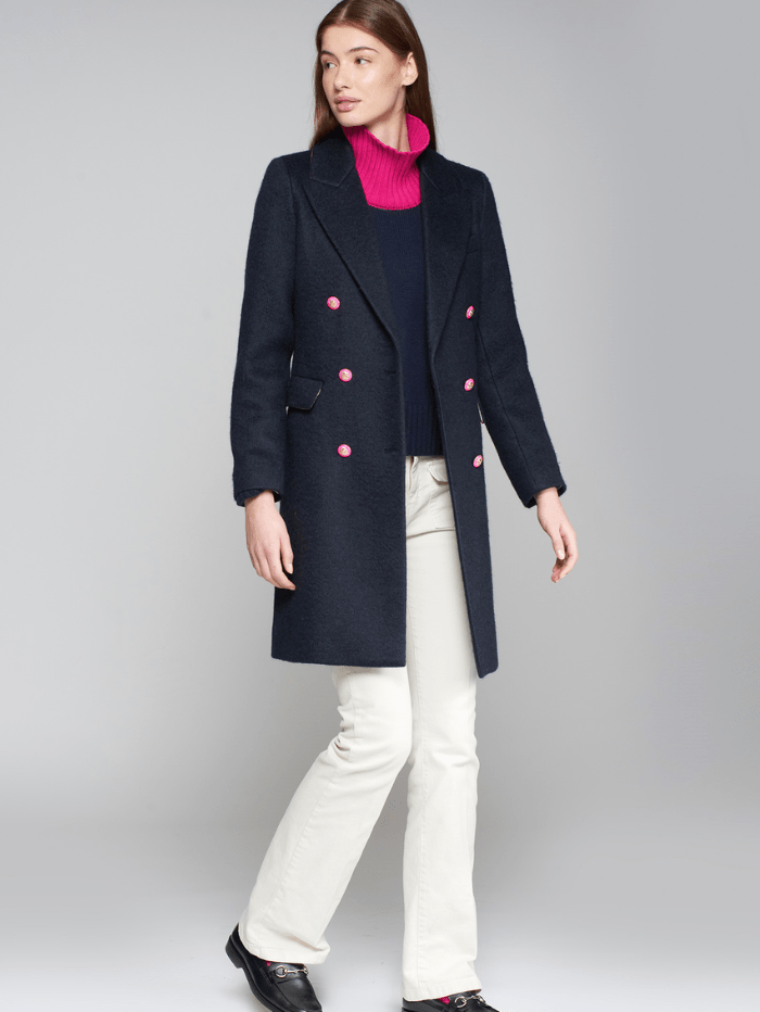 Vilagallo Coats & Jackets Vilagallo LIAN Navy Double Breasted Wool Dress Coat 31772 izzi-of-baslow