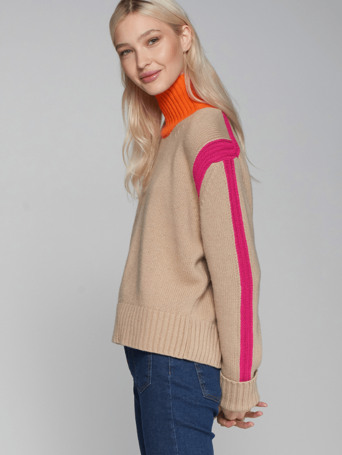 Vilagallo Knitwear XS Vilagallo JERSEY CUELLO Turtleneck Beige and Rosa Jumper 31736 izzi-of-baslow