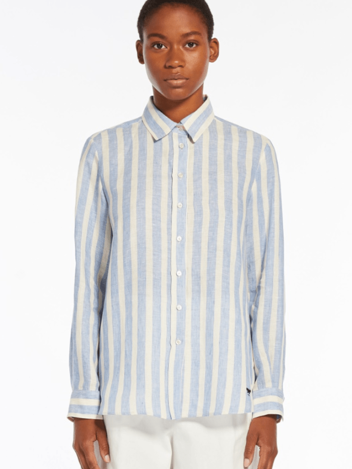 Weekend By Max Mara Tops Weekend By Max Mara LARI Striped Linen Canvas Shirt 2415111022 Col 001 izzi-of-baslow