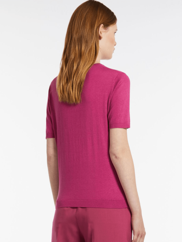 Weekend By Max Mara Tops Weekend By Max Mara ZIBETTO Fuchsia Silk and Cotton Yarn T Shirt 2415361011600 Col 009 izzi-of-baslow