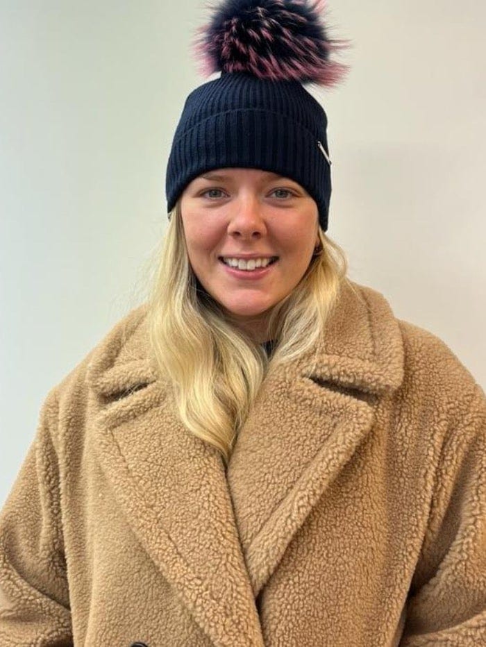 BKLYN Accessories OS BKLYN S Wool Beanie Navy Hat Purple & Pink Pom Pom izzi-of-baslow