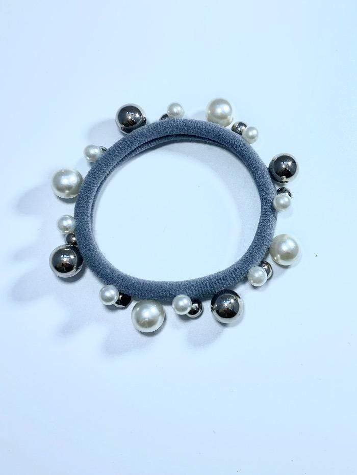 Black Colour Accessories One Size Black Colour Elastic Pearl Hair Tie Bracelet Grey With Pearls 5538 izzi-of-baslow