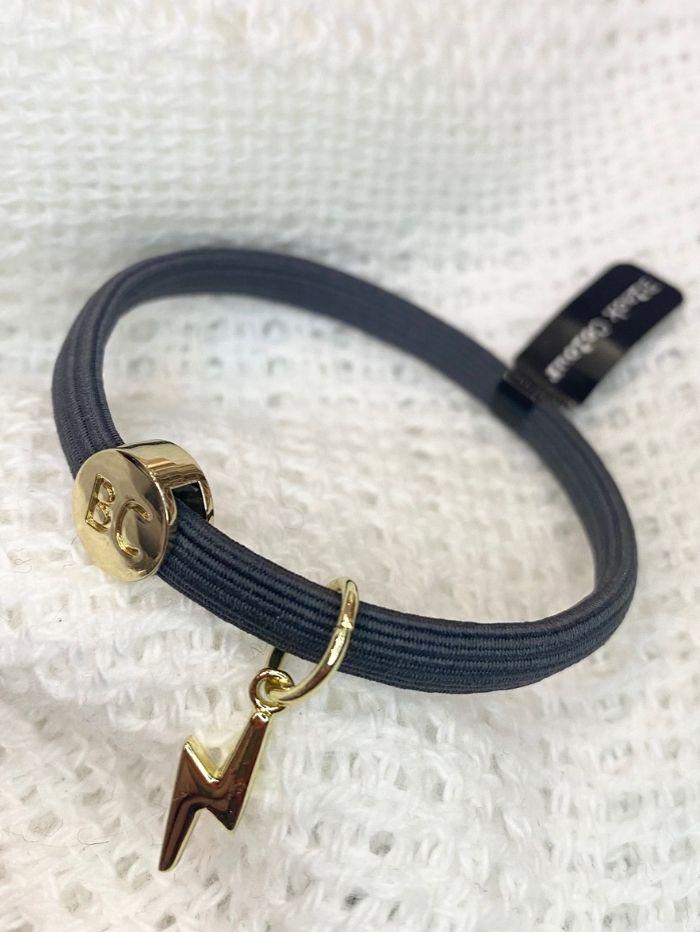 Black Colour Accessories One Size Black Colour Poppy Dark Grey Hair Elastic/Bracelet With Gold Lightning Charm 6740 izzi-of-baslow