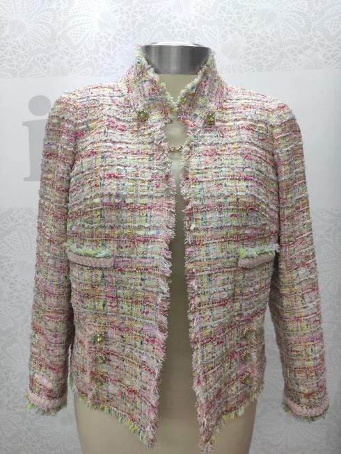 Edward Achour Paris Coats and Jackets Edward Achour Multi Pink Jacket With Jewel Clasp 421004 izzi-of-baslow