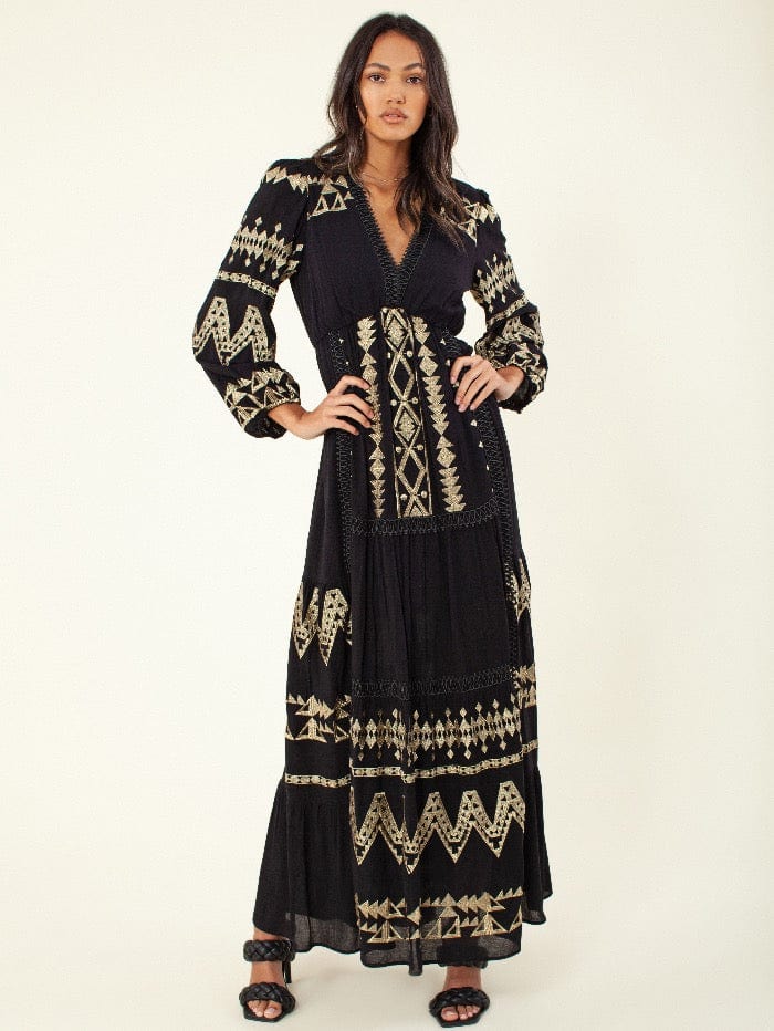 Hale Bob T Black and Gold Embroidered Fallin Maxi Dress 26RM6313 Izzi of Baslow Hale Bob T Black and Gold Embroidered Fallin Maxi Dress 26RM6313 Izzi of Baslow