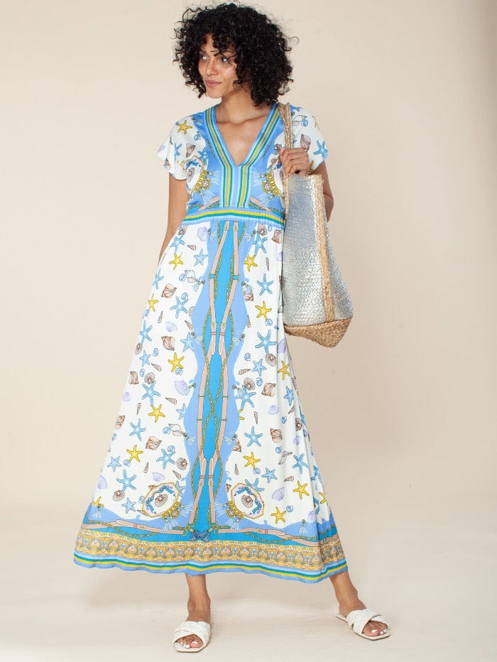 Hale Bob Dresses Hale Bob Sea Shell Maxi Dress Blue 21AL6183 izzi-of-baslow