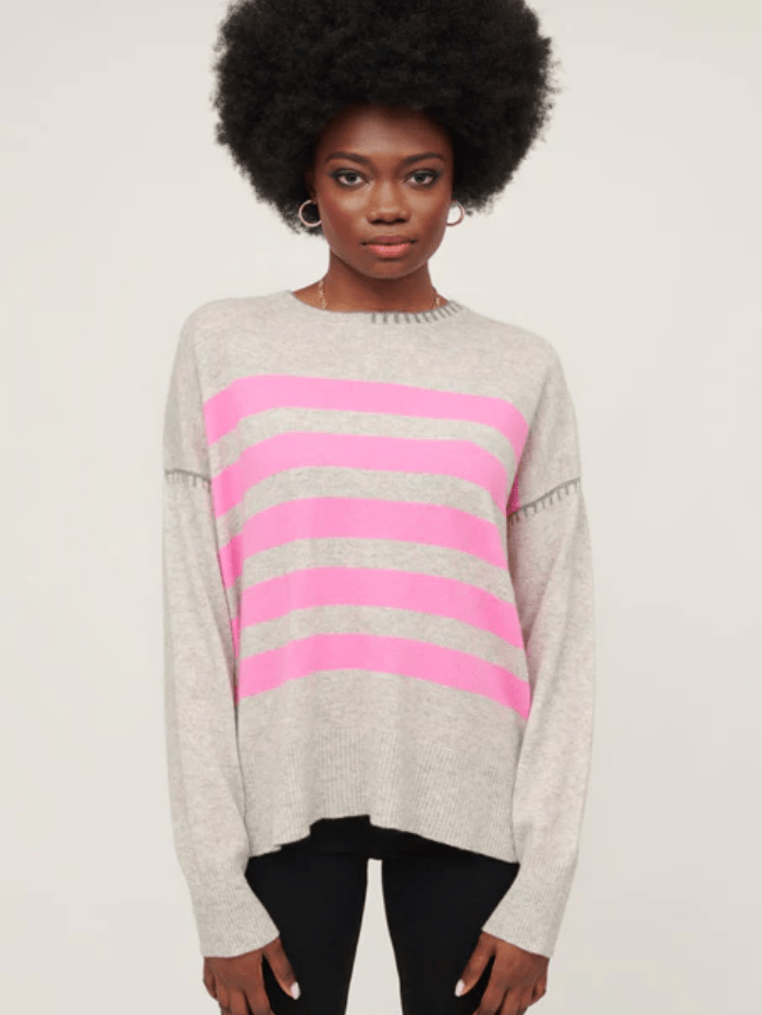 & Isla Knitwear & Isla Cashmere WHIP Grey & Pink Jumper izzi-of-baslow