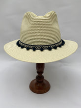 Izzi Hats Accessories Izzi Accessories Fedora Cream Hat Navy Pom Pom Trim SH374 izzi-of-baslow