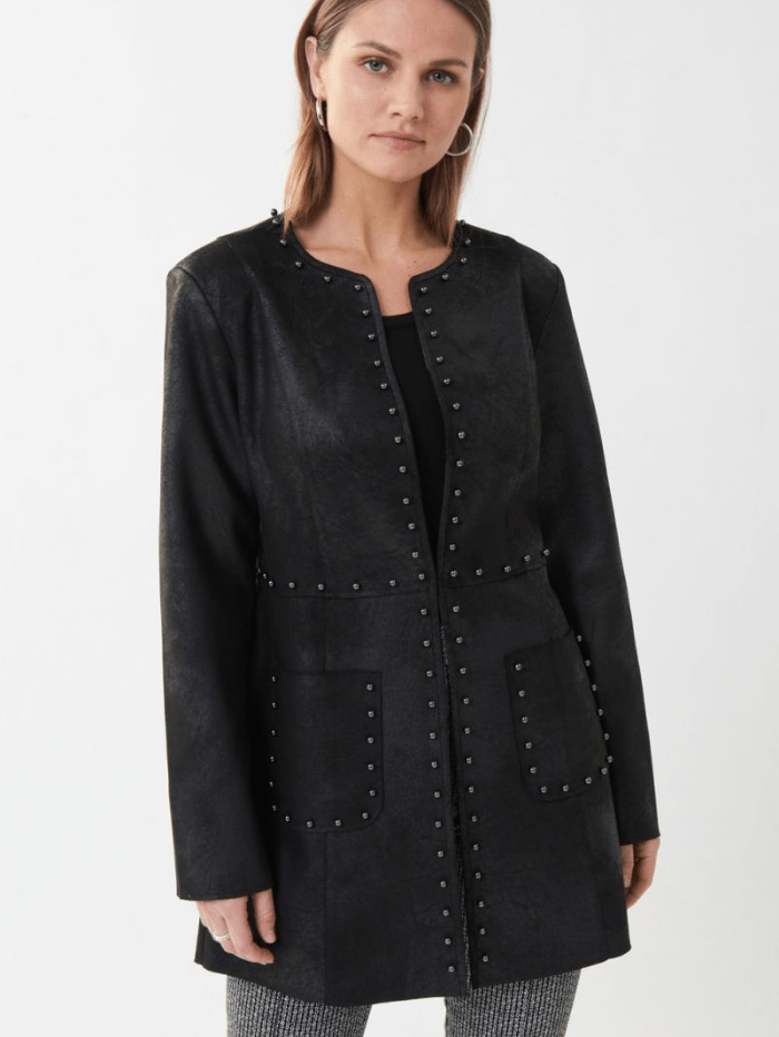 Joseph Ribkoff Coats and Jackets Joseph Ribkoff Black Faux Leather Studded Jacket 223932 11 izzi-of-baslow