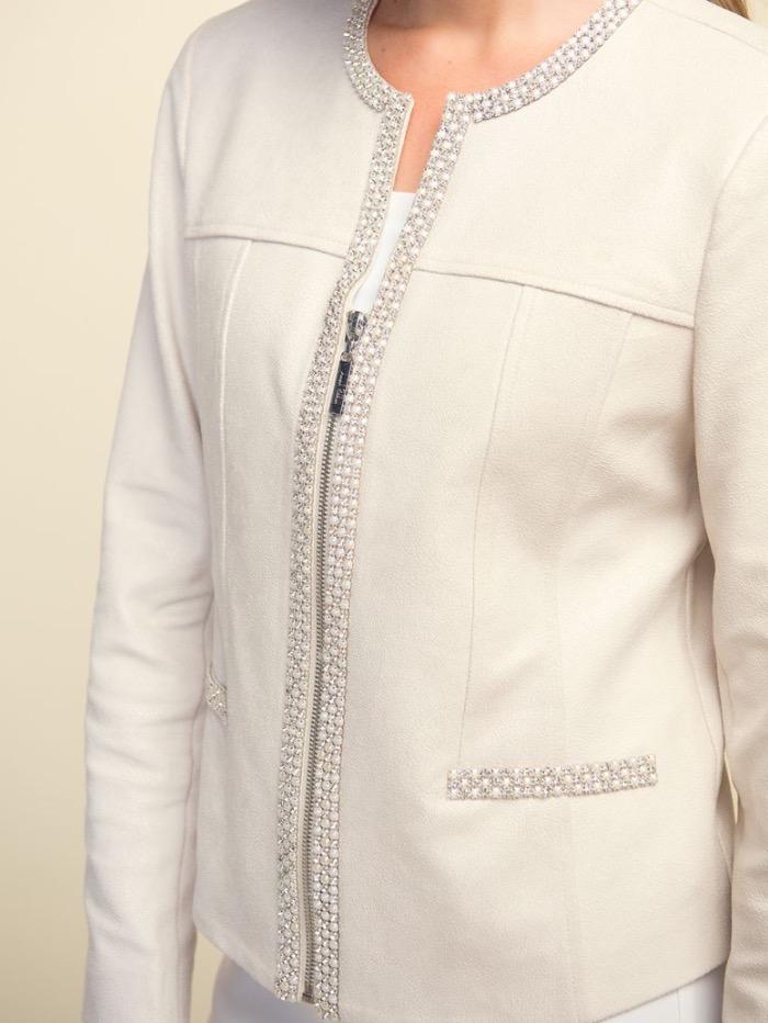 Joseph Ribkoff Coats and Jackets Joseph Ribkoff Faux Suede Jacket With Pearl Trim 211949 izzi-of-baslow