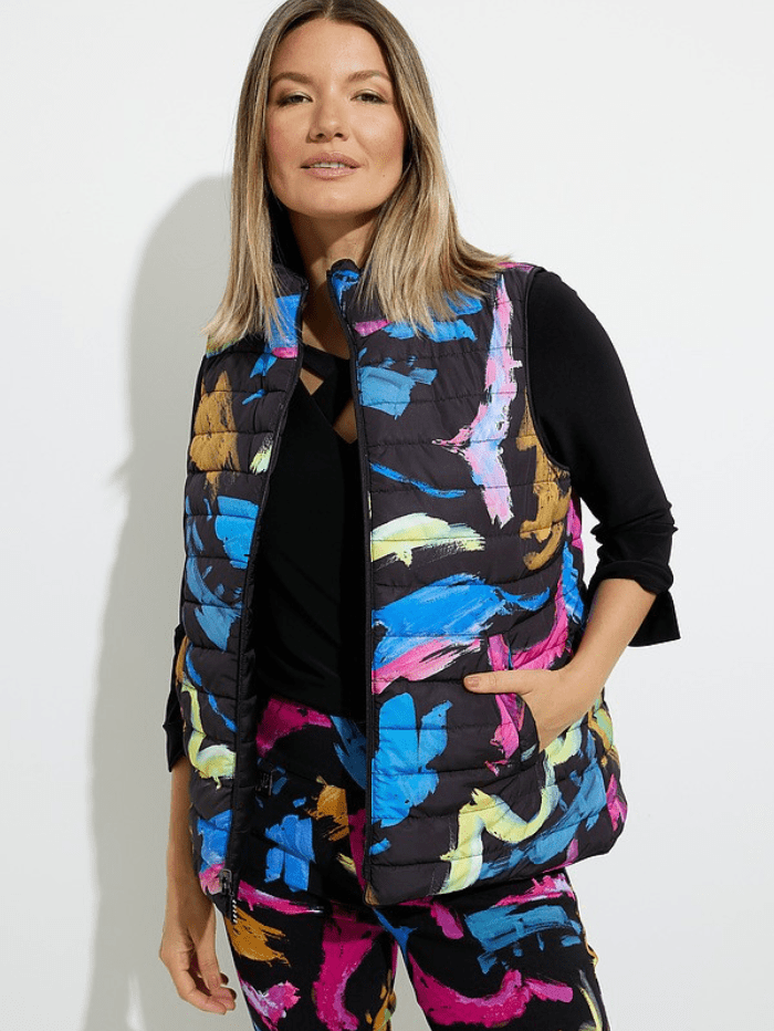 Joseph Ribkoff Coats & Jackets Joseph Ribkoff Black Paint Splash Reversible Gilet 224911 178 izzi-of-baslow