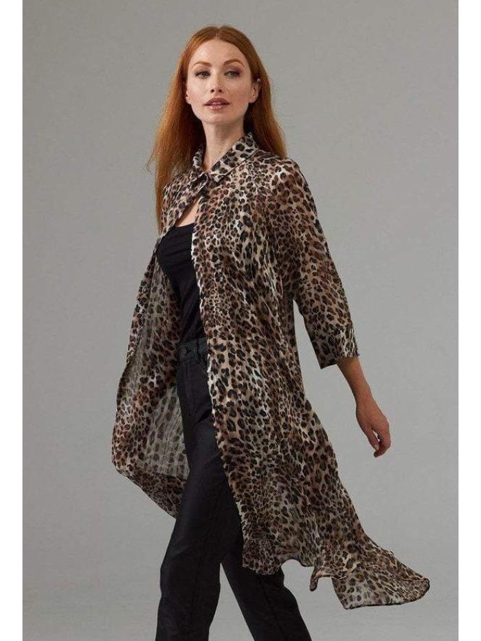 joseph leopard shirt dress Joseph Ribkoff Animal Print Shift Dress Style 262610 Beige