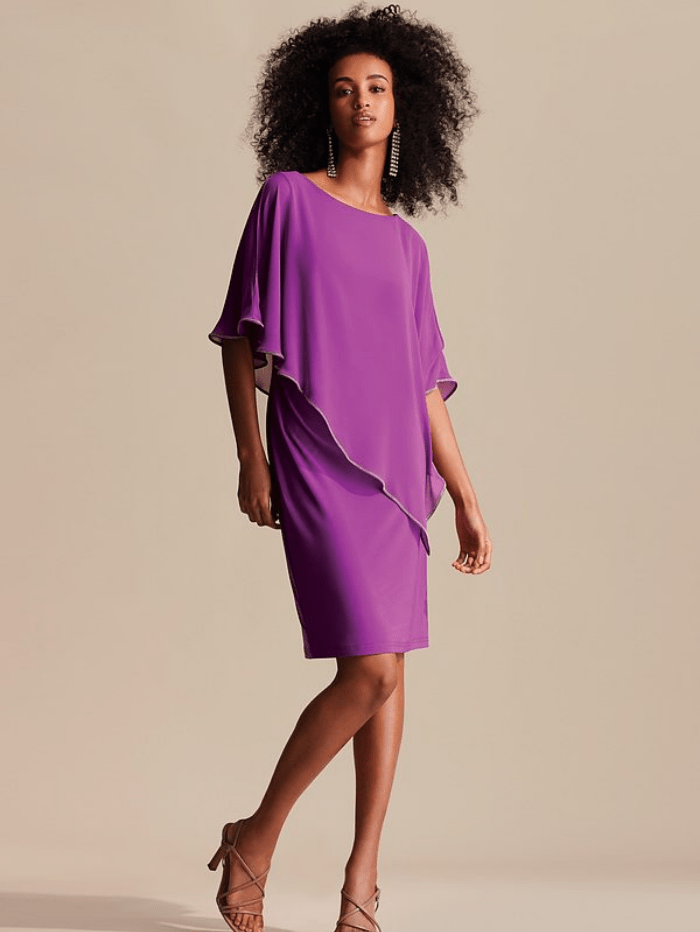 joseph ribkoff purple dress Joseph Ribkoff Empress Chiffon Overlay V-Neck Sheath Dress 244017 AfterRetail