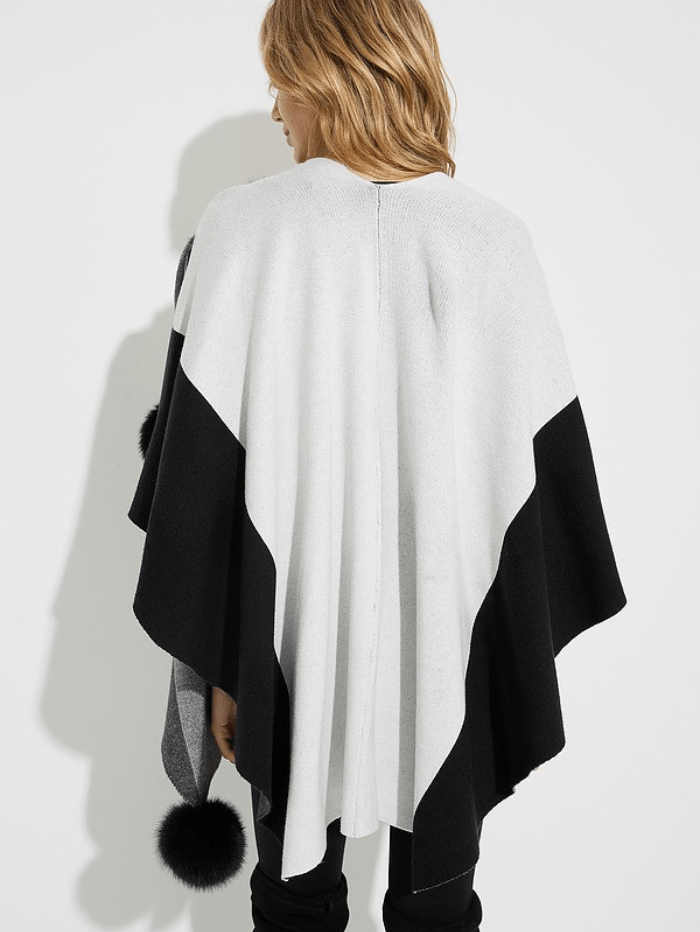 Joseph Ribkoff Knitwear Joseph Ribkoff Two Tone Poncho With Faux Fur Detail 223966 110 izzi-of-baslow