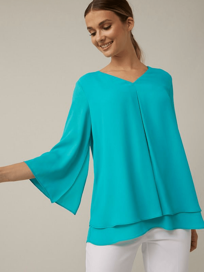 Joseph Ribkoff Tops Joseph Ribkoff Blue V-neck Pleated Top Style 221362 3850 izzi-of-baslow