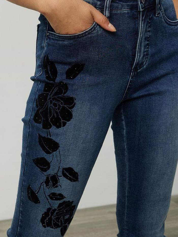 Joseph Ribkoff Trousers:Jeans Joseph Ribkoff Jeans With Velvet Rose Appliqué 214921 3699 izzi-of-baslow