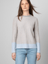 KINROSS Knitwear KINROSS Cashmere Sky Blue & Grey Ribbed Crew Neck Jumper LFSC2-186 izzi-of-baslow