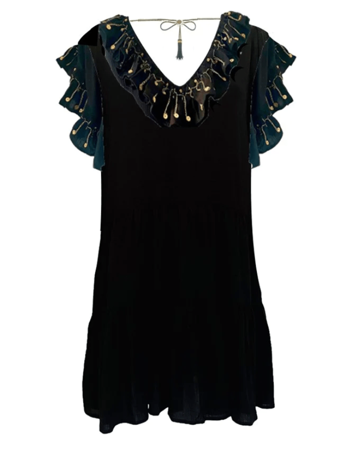 Lindsey Brown Resortwear Beachwear Lindsey Brown Melbourne Black &amp; Gold Kaftan Beach Dress izzi-of-baslow