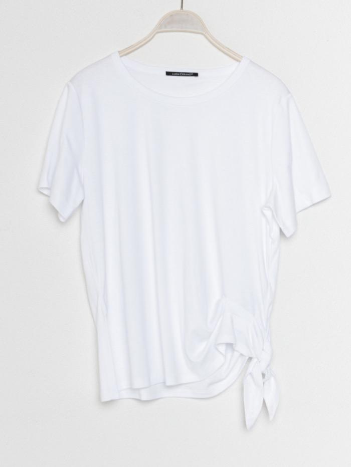 Luisa Cerano Tops Luisa Cerano White T Shirt with Tie Side 338734/7472 0100 izzi-of-baslow