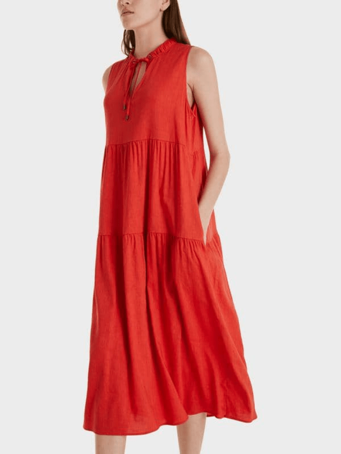 marc cain red dress Red Hot & Ready to Wear , This striking Marc Cain dress is all about bold elegance with sleek zip detail, a flattering silhouette, and soft jacquard texture that catches the light beautifully.,