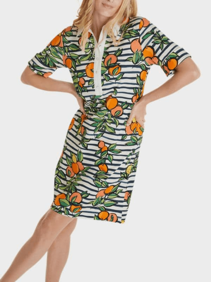 Marc Cain Additions Dress Marc Cain Additions Striped Mediterranean Print Shirt Dress SA 21.21 J06 Col 484 izzi-of-baslow