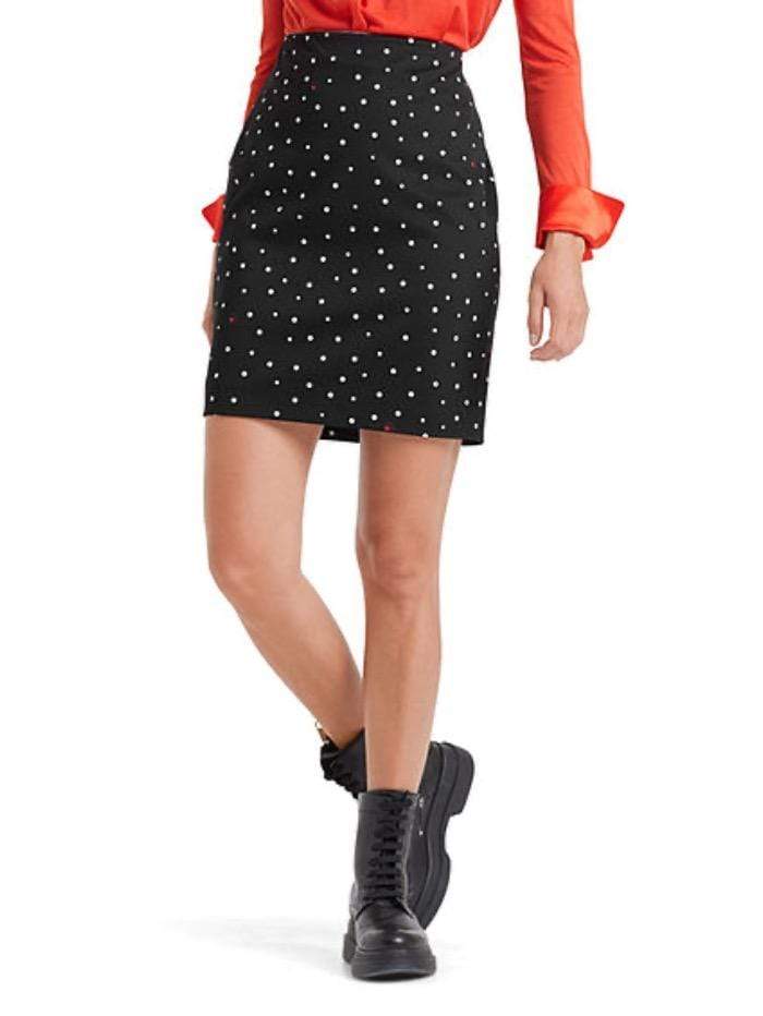 Marc Cain Additions Skirt Marc Cain Additions Black With White Spot And Tiny Red Heart Skirt QA 71.01 J01 910 Y izzi-of-baslow