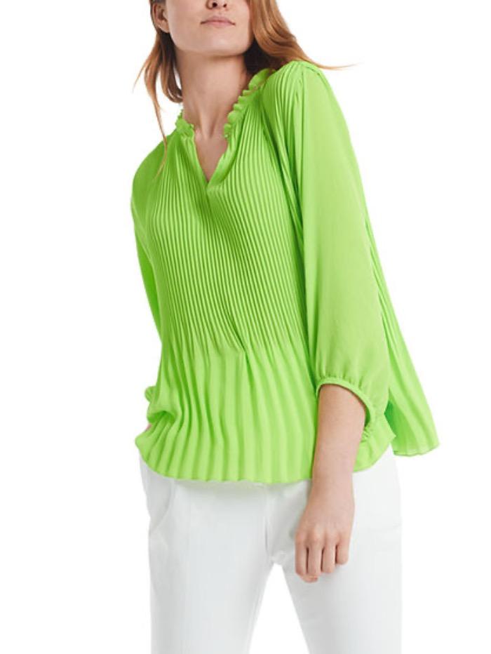 Marc Cain Additions Tops Marc Cain Additions Vibrant Green Pleated Blouse QA 51.08 W39 534 y izzi-of-baslow
