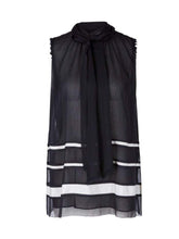 Marc Cain Collections Tops Marc Cain Collections Navy Chiffon Top with White Stripes QC 61.11 W24 395 izzi-of-baslow