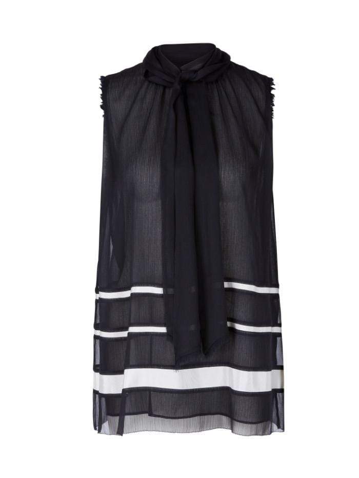 Marc Cain Collections Tops Marc Cain Collections Navy Chiffon Top with White Stripes QC 61.11 W24 395 izzi-of-baslow