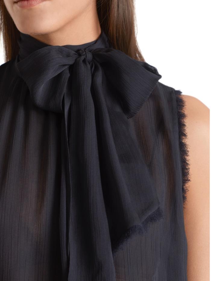 Marc Cain Collections Tops Marc Cain Collections Navy Chiffon Top with White Stripes QC 61.11 W24 395 izzi-of-baslow