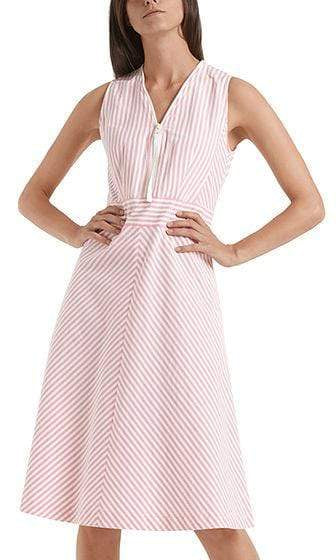 Marc Cain Sports Dresses Marc Cain Sports Striped Summer Pink and White Striped Dress NS 21.30 W42 izzi-of-baslow