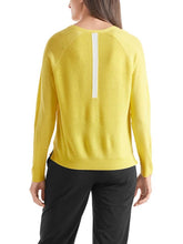 Marc Cain Sports Knitwear Marc Cain Sports Contrasting Stripe Yellow V Necked Jumper QS 41.08 M80 425 Y izzi-of-baslow