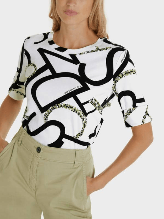 Marc Cain Sports Tops Marc Cain Sports White Letter & Sparkle Top SS 48.38 J56 COL 110 izzi-of-baslow