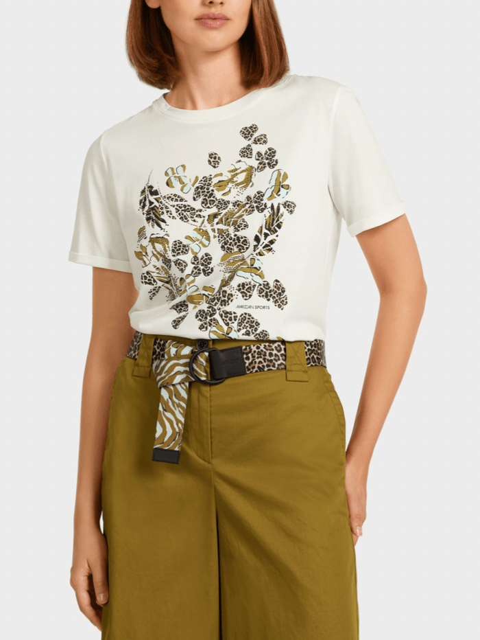 Marc Cain Sports Tops Marc Cain Sports White T Shirt With Animal Print US 48.51 J65 COL 110 izzi-of-baslow