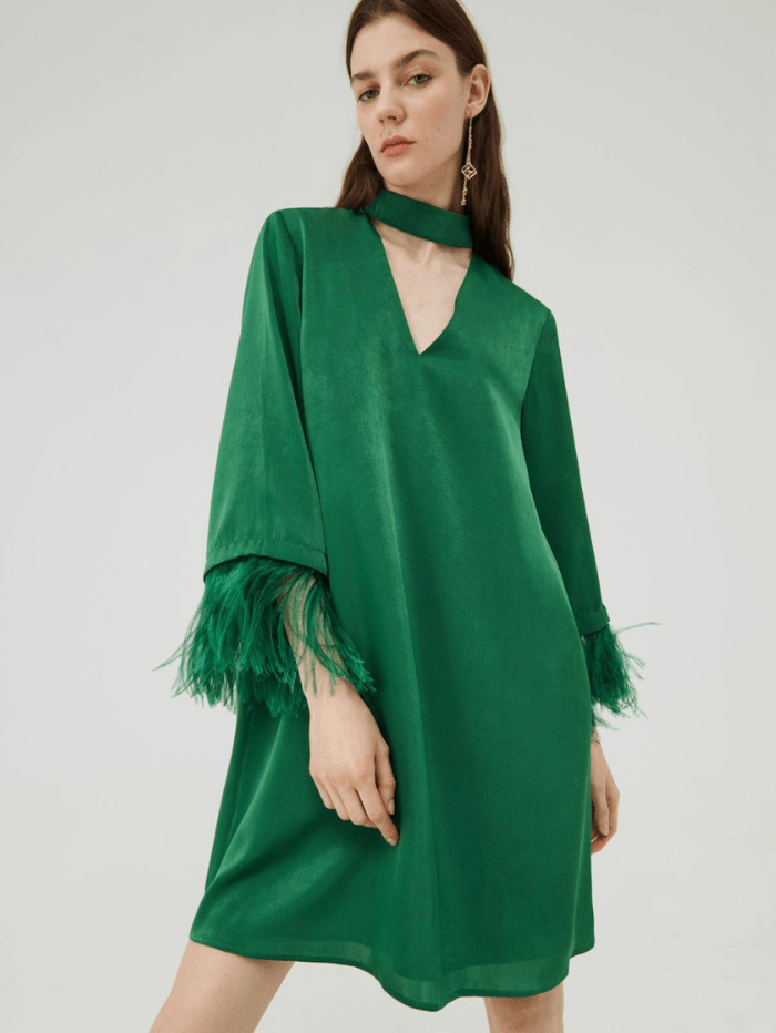 Marella T EGIZIO Green Feather Dress 322603262 002 Izzi of Baslow Marella T EGIZIO Green Feather Dress 322603262 002 Izzi of Baslow