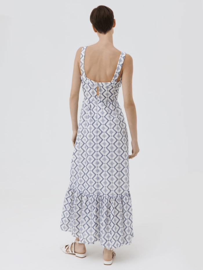 Marella Dresses Marella METELLO White & Blue Broderie Anglaise Maxi Dress 322107242 001 izzi-of-baslow