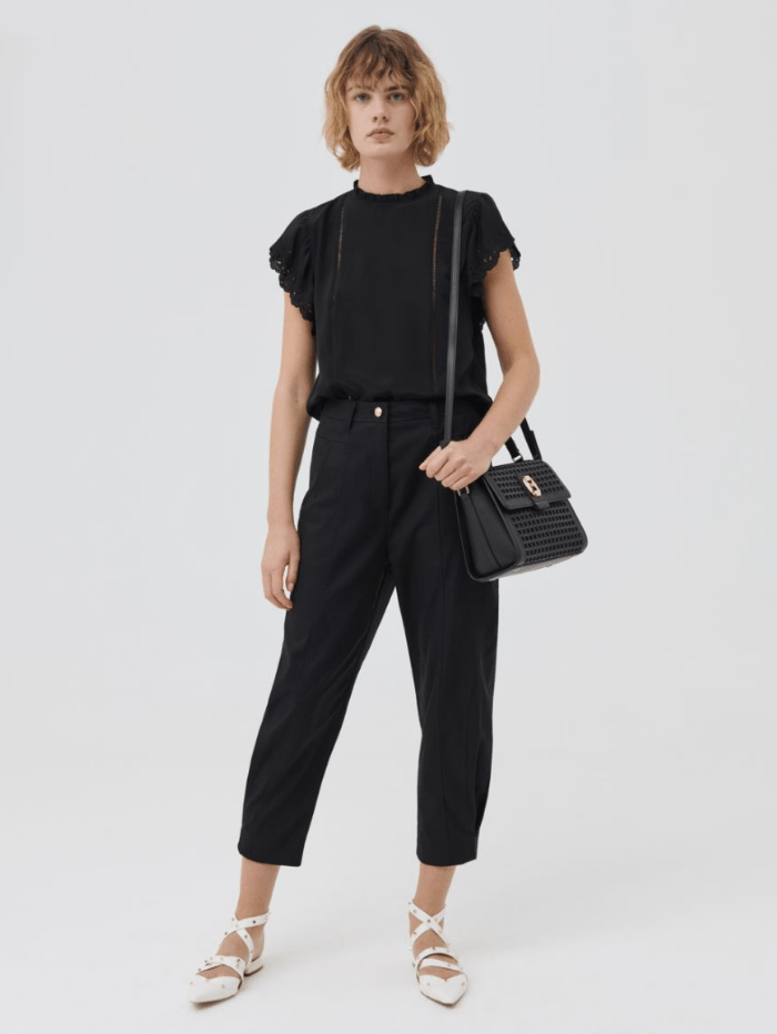 Marella Tops Marella PAPY Black Silk Frill Top 31110521 002 izzi-of-baslow