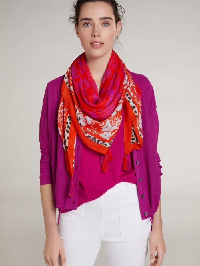 Oui Accessories One Size Oui Red Printed Scarf 73038 izzi-of-baslow