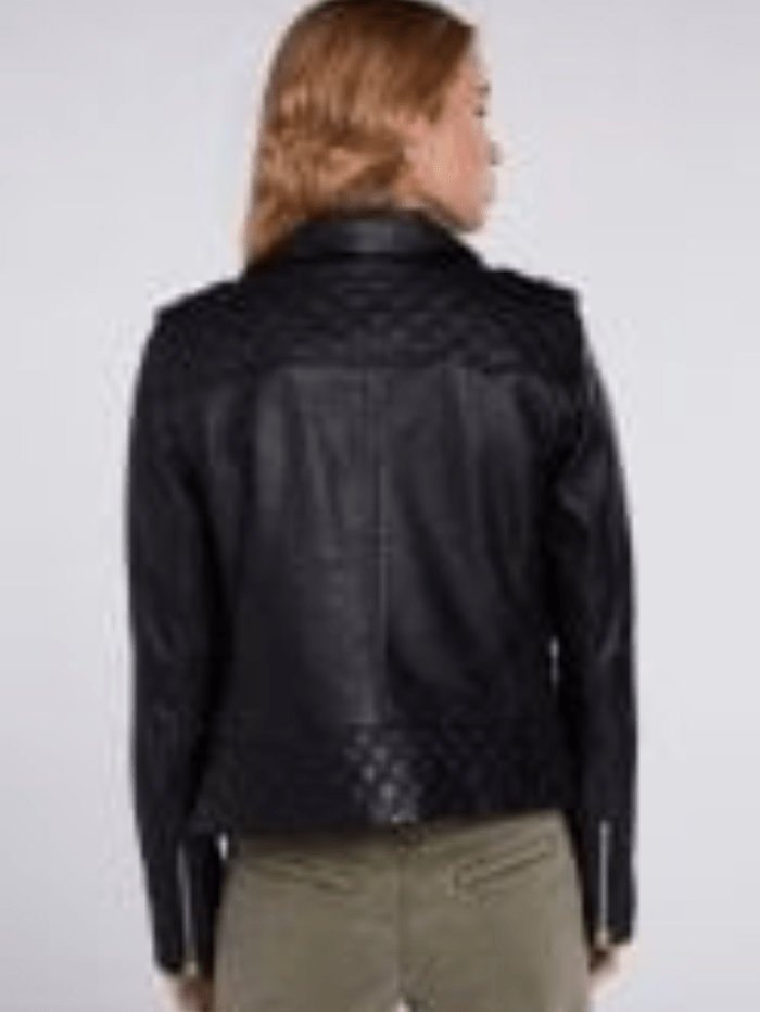 Oui Black Leather Biker Jacket 76138 9990