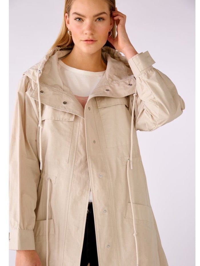 Oui Coats and Jackets Oui Oatmeal Outdoor Coat With Hood 75688 7036 izzi-of-baslow