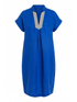 Oui Dresses Oui Royal Blue Beaded Detail Linen Dress 76023 izzi-of-baslow