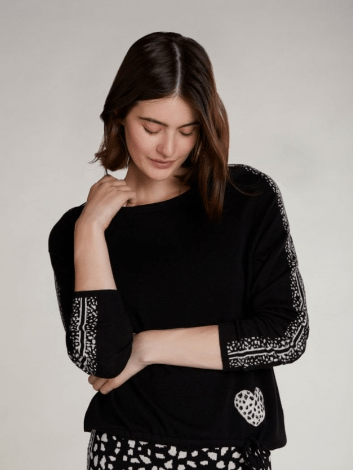 Oui Knitwear 36/10 Oui Black & White Multi Patterned Sweater 69820 izzi-of-baslow
