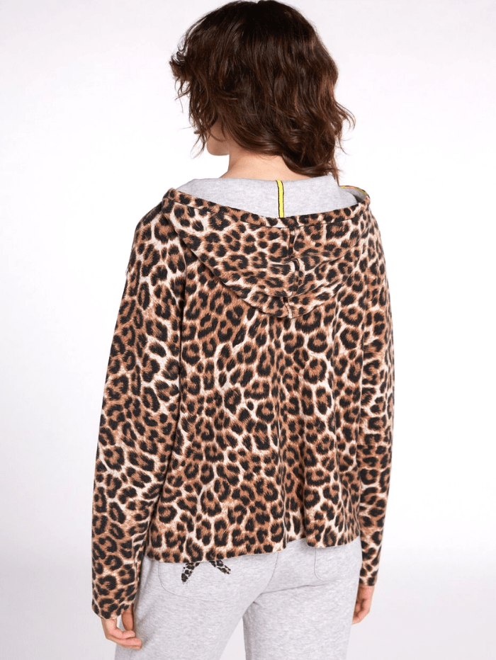 Oui Knitwear Oui Animal Print Contrast Hooded Jumper 73341 907 izzi-of-baslow