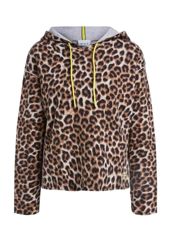 Oui Knitwear Oui Animal Print Contrast Hooded Jumper 73341 907 izzi-of-baslow