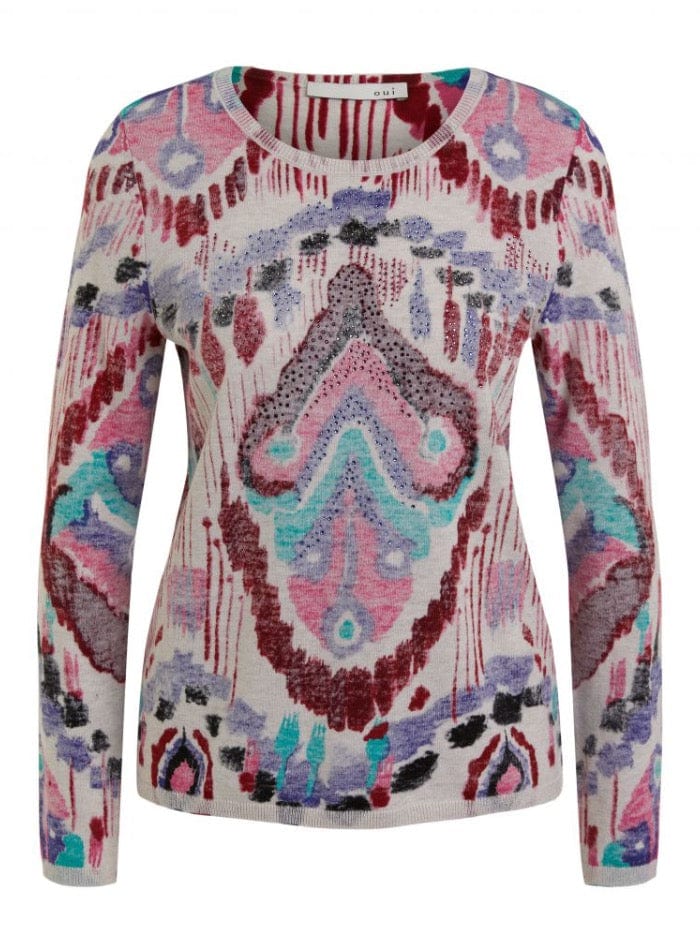 Oui Knitwear Oui Fine Knitted Printed Sweater 76322 0323 izzi-of-baslow
