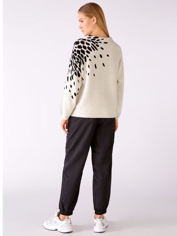 Oui Knitwear Oui Knitted Ecru and Black Jumper 75751 0109 izzi-of-baslow