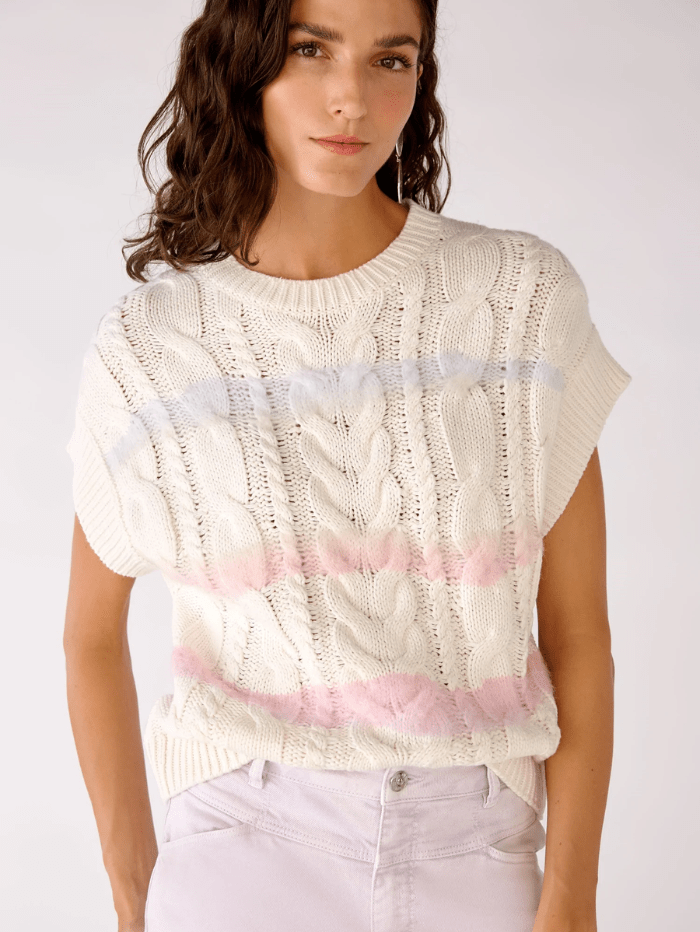 Oui Knitwear Oui Knitted Three Stripe Vest 78223 503 izzi-of-baslow