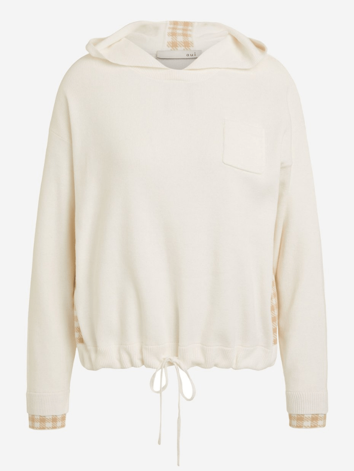 Oui Loungewear Oui Cream Check Detail Hoodie 75485 1018 izzi-of-baslow