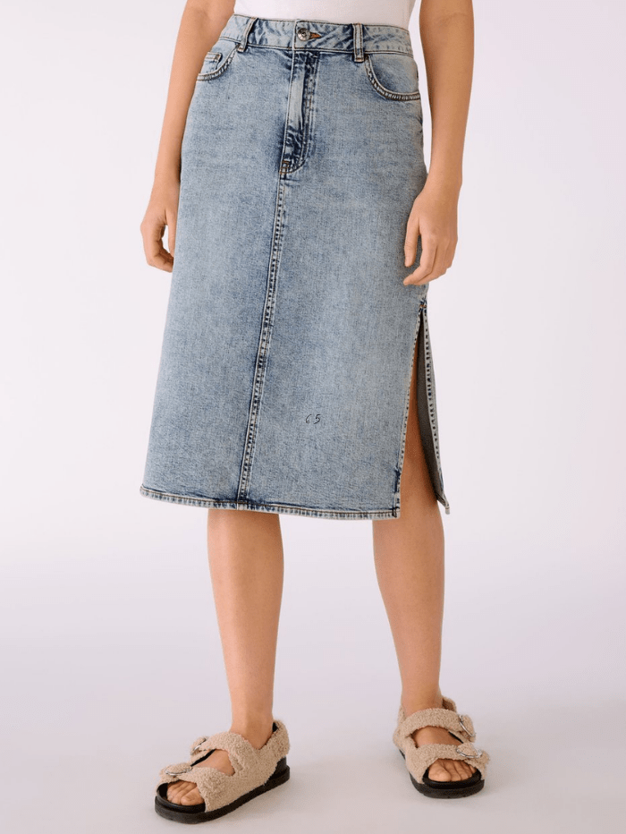 Oui Skirts Oui Blue Denim Midi Length Skirt 76135 5300 izzi-of-baslow